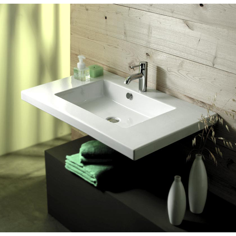 Mars Rectangular White Ceramic Wall Mounted or Drop In Sink - Stellar Hardware and Bath 