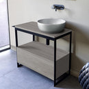 Solid Console Sink Vanity With Ceramic Vessel Sink and Grey Oak Drawer - Stellar Hardware and Bath 