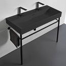 Sharp Trough Matte Black Ceramic Console Sink and Matte Black Stand - Stellar Hardware and Bath 