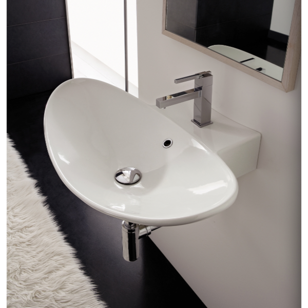 Zefiro Oval-Shaped White Ceramic Wall Mounted or Vessel Sink - Stellar Hardware and Bath 