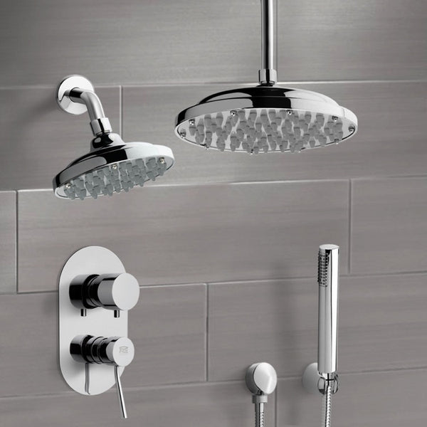 Orsino Chrome Dual Shower Head System With Hand Shower - Stellar Hardware and Bath 