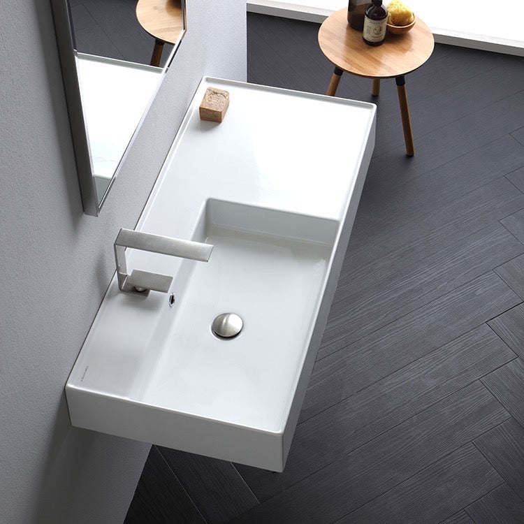 Teorema 2 Rectangular Ceramic Wall Mounted or Vessel Sink With Counter Space - Stellar Hardware and Bath 