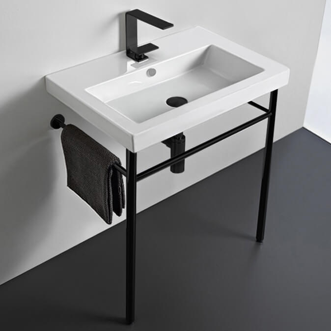 Cangas Ceramic Console Sink and Matte Black Stand - Stellar Hardware and Bath 