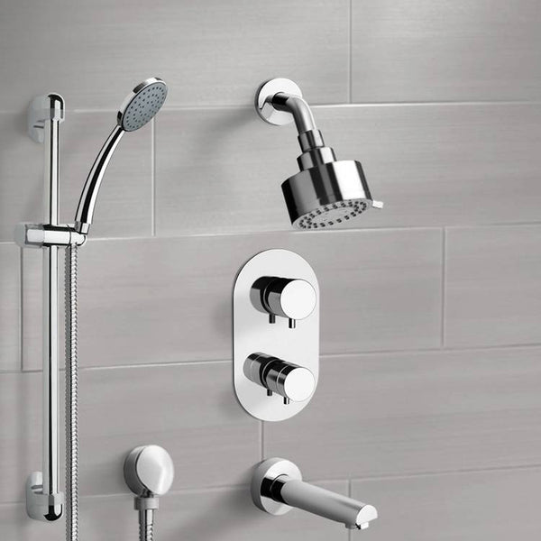 Galiano Chrome Thermostatic Tub and Shower System with Multi Function Shower Head and Hand Shower - Stellar Hardware and Bath 