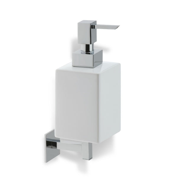 Urania Chrome Wall Mounted Square White Ceramic Soap Dispenser - Stellar Hardware and Bath 