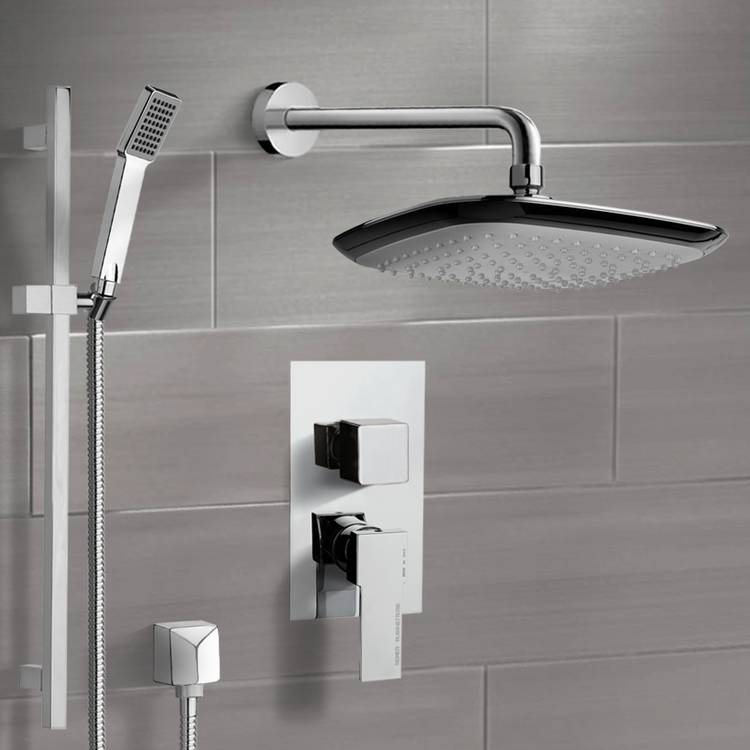 Rendino Chrome Shower System with 10" Rain Shower Head and Hand Shower - Stellar Hardware and Bath 