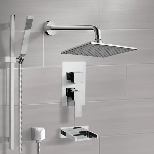 Galiano Chrome Tub and Shower System with 8" Rain Shower Head and Hand Shower - Stellar Hardware and Bath 