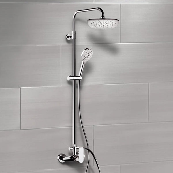 Infinity Chrome Exposed Pipe Shower System with 8" Rain Shower Head and Hand Shower - Stellar Hardware and Bath 