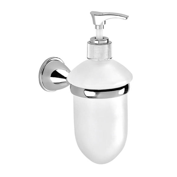Genziana Wall Mounted Frosted Glass Soap Dispenser With Chrome Mounting - Stellar Hardware and Bath 