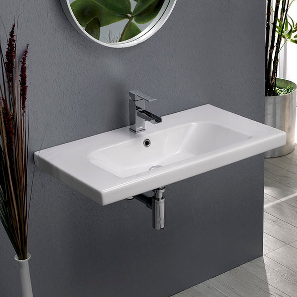 Lisboa Rectangle White Ceramic Wall Mounted or Drop In Sink - Stellar Hardware and Bath 