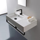 Teorema 2 Rectangular Ceramic Wall Mounted Sink With Matte Black Towel Bar - Stellar Hardware and Bath 