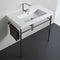 Cangas Rectangular Ceramic Console Sink and Polished Chrome Stand - Stellar Hardware and Bath 