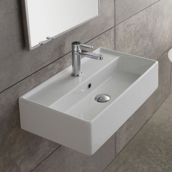Teorema Rectangular White Ceramic Wall Mounted or Vessel Sink - Stellar Hardware and Bath 