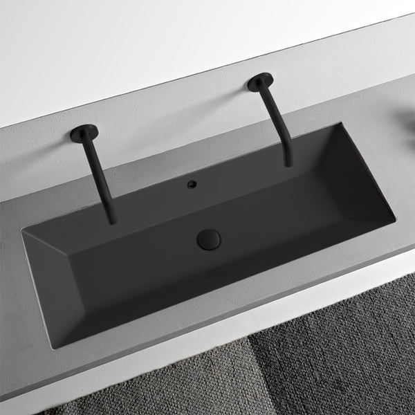 Teorema 2 Rectangular Matte Black Ceramic Trough Undermount Sink - Stellar Hardware and Bath 
