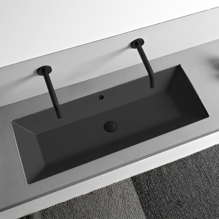 Teorema 2 Rectangular Matte Black Ceramic Trough Undermount Sink - Stellar Hardware and Bath 