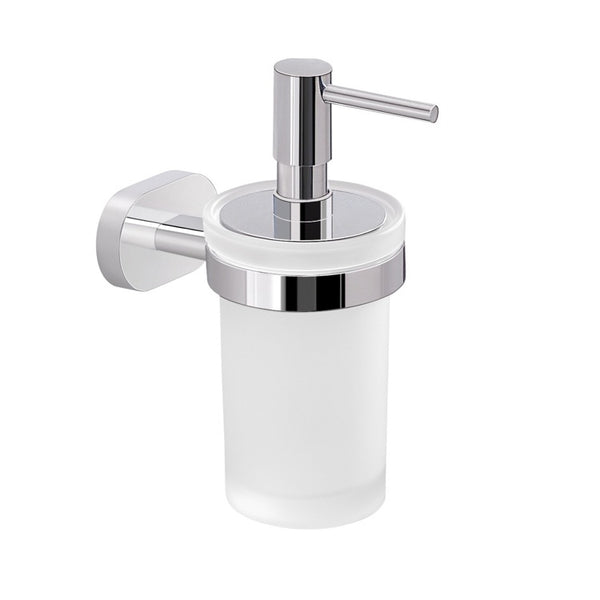 Bernina Wall Mounted Frosted Glass Soap Dispenser with Chrome Mounting - Stellar Hardware and Bath 