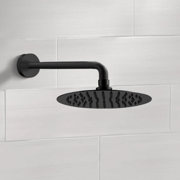 Water Therapy 10" Matte Black Rain Shower Head With Arm - Stellar Hardware and Bath 