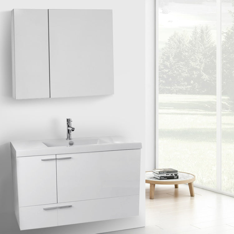 39 Inch Larch Canapa Bathroom Vanity with Fitted Ceramic Sink, Wall Mounted, Medicine Cabinet Included - Stellar Hardware and Bath 
