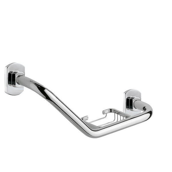 Edera Polished Chrome Shower Grab Bar With Soap Holder - Stellar Hardware and Bath 