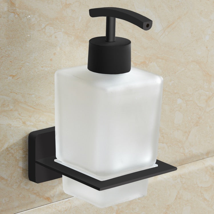 General Hotel Matte Black Wall Mounted Frosted Glass Soap Dispenser - Stellar Hardware and Bath 