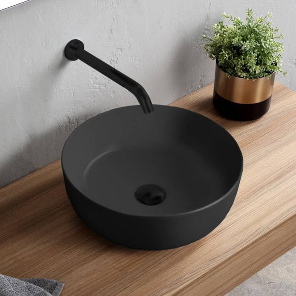 Glam Round Matte Black Vessel Sink in Ceramic - Stellar Hardware and Bath 