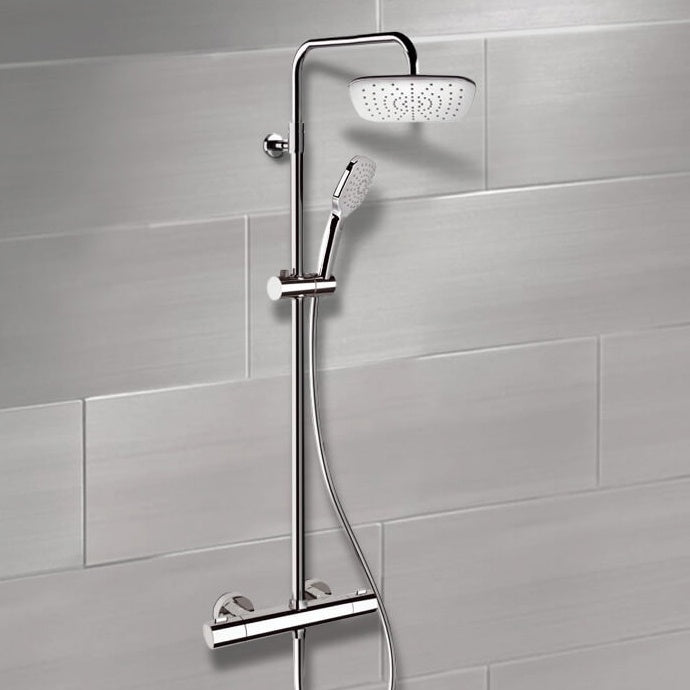 Elegance Chrome Thermostatic Exposed Pipe Shower System with 8" Rain Shower Head and Hand Shower - Stellar Hardware and Bath 