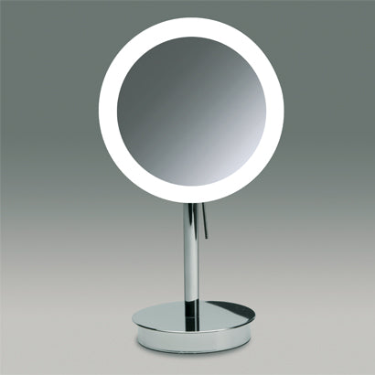 Free Stand LED Mirrors Round Pedestal Lighted 3x or 5x Chrome or Gold Magnifying Mirror - Stellar Hardware and Bath 