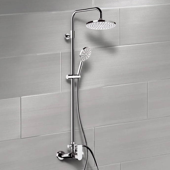 Infinity Chrome Exposed Pipe Shower System with 8" Rain Shower Head and Hand Shower - Stellar Hardware and Bath 