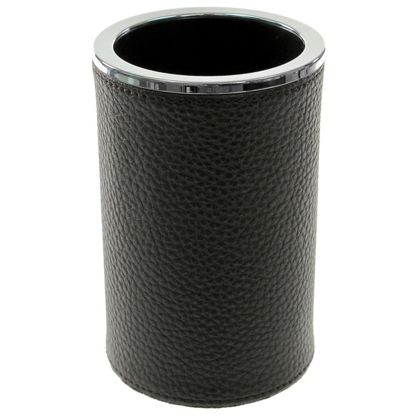 Round Toothbrush Holder Made From Faux Leather in Wenge Finish - Stellar Hardware and Bath 