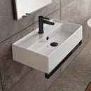 Teorema Rectangular Wall Mounted Ceramic Sink With Matte Black Towel Bar - Stellar Hardware and Bath 