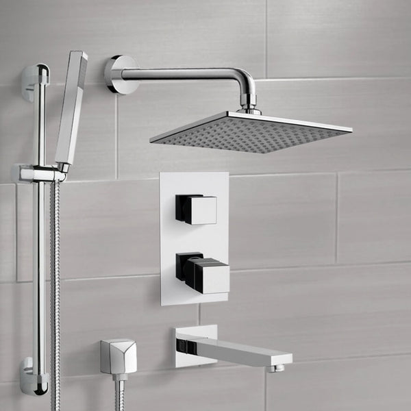 Galiano Chrome Thermostatic Tub and Shower System with 8" Rain Shower Head and Hand Shower - Stellar Hardware and Bath 