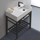 Teorema 2 Modern Ceramic Console Sink With Counter Space and Matte Black Base - Stellar Hardware and Bath 