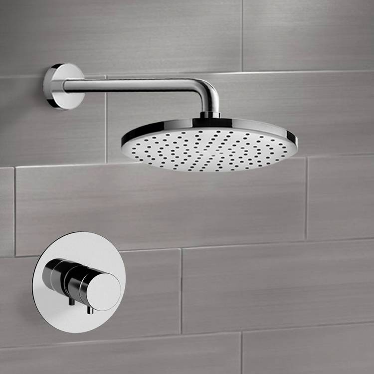 Mario Chrome Thermostatic Shower Faucet Set with 8" Rain Shower Head - Stellar Hardware and Bath 