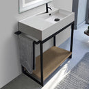 Console Sink Vanity With Ceramic Sink and Natural Brown Oak Shelf - Stellar Hardware and Bath 