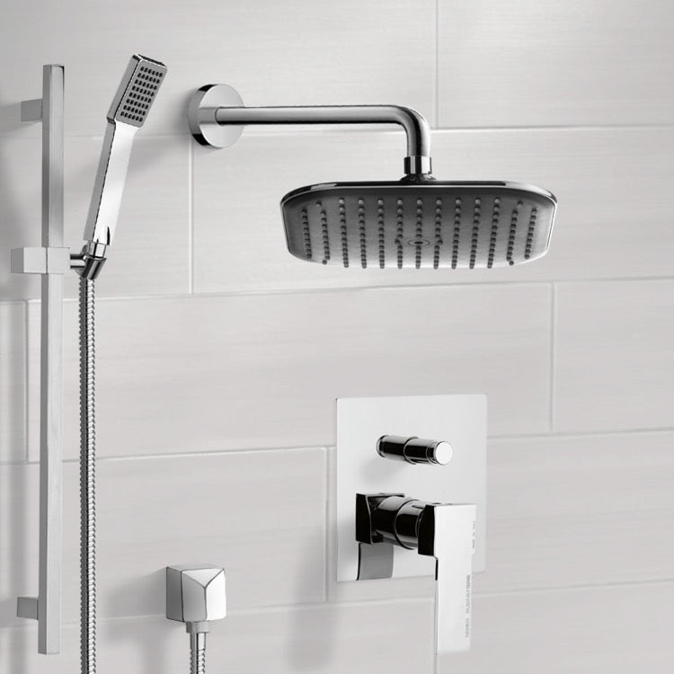 Rendino Chrome Shower System with 8" Rain Shower Head and Hand Shower - Stellar Hardware and Bath 