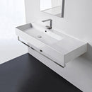 Teorema 2 Rectangular Ceramic Wall Mounted Sink With Counter Space, Towel Bar Included - Stellar Hardware and Bath 