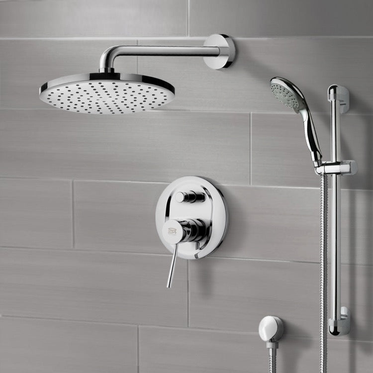 Rendino Chrome Shower System with 8" Rain Shower Head and Hand Shower - Stellar Hardware and Bath 