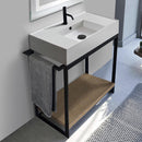 Solid Console Sink Vanity With Ceramic Sink and Natural Brown Oak Shelf - Stellar Hardware and Bath 