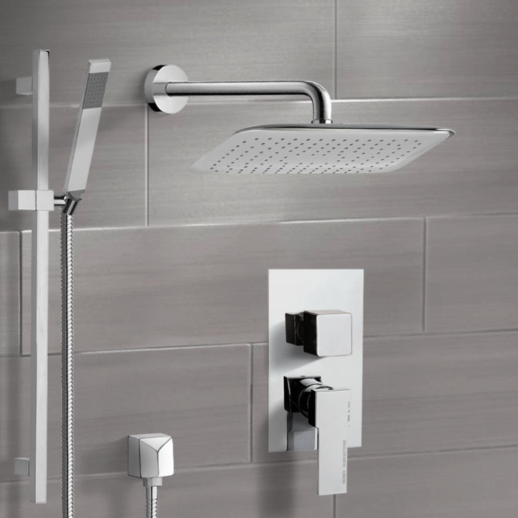 Rendino Chrome Shower System with 14" Rain Shower Head and Hand Shower - Stellar Hardware and Bath 