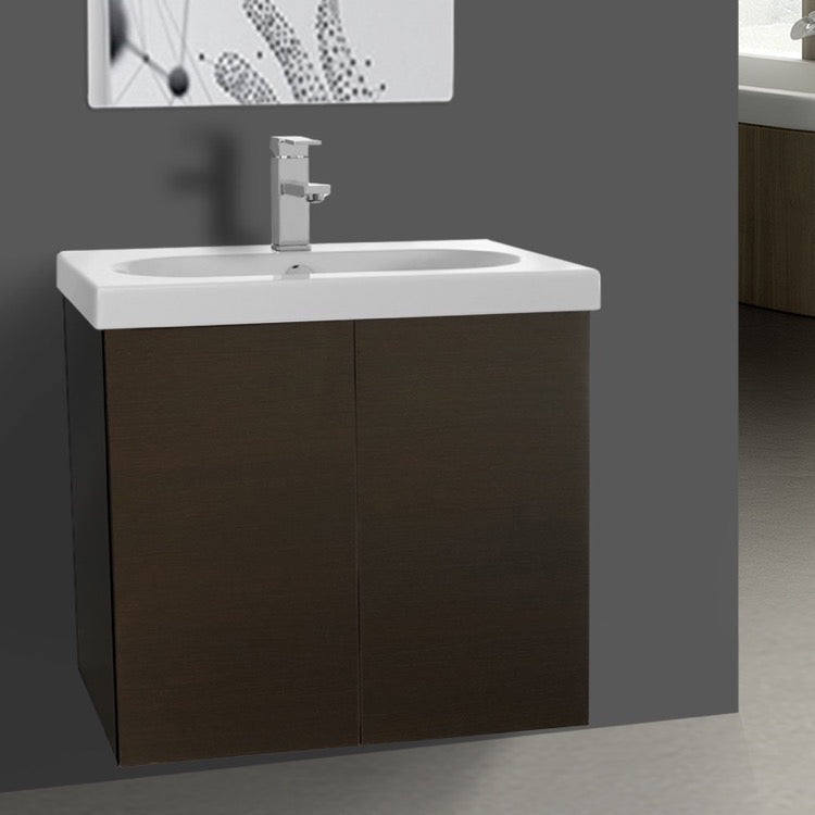 Wenge 2 Doors Vanity Cabinet with Self Rimming Sink - Stellar Hardware and Bath 