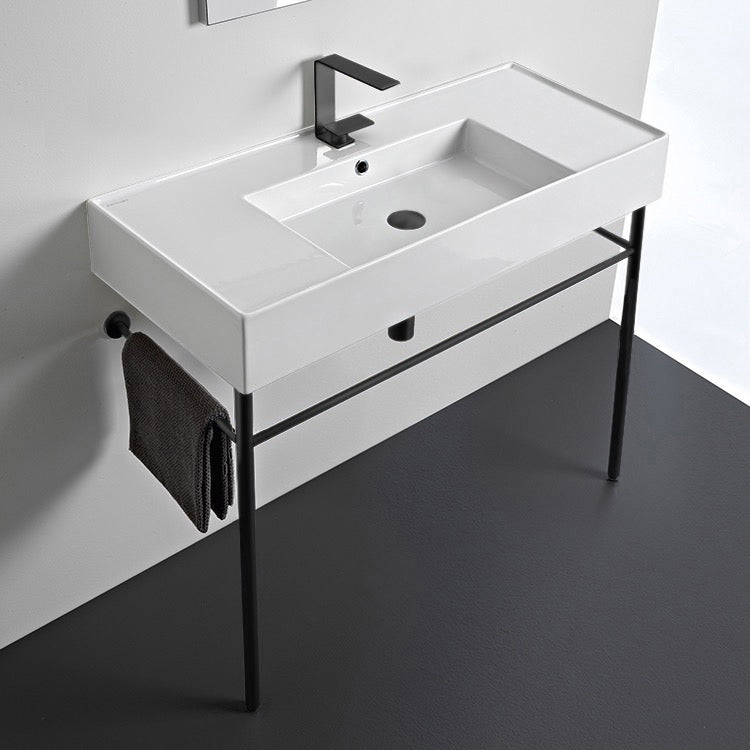 Teorema 2 Ceramic Console Sink and Matte Black Stand - Stellar Hardware and Bath 