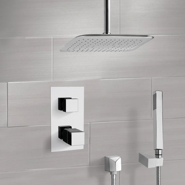 Orsino Chrome Thermostatic Shower System with Ceiling 14" Shower Head and Hand Shower - Stellar Hardware and Bath 