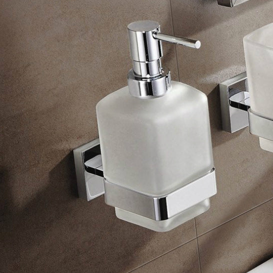 Boutique Hotel Wall Mount Frosted Glass Soap Dispenser With Chrome Mounting - Stellar Hardware and Bath 