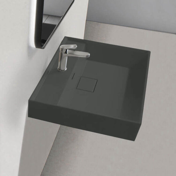 Sharp Square Matte Black Ceramic Wall Mounted or Drop In Sink - Stellar Hardware and Bath 