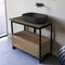 Solid Console Sink Vanity With Matte Black Vessel Sink and Natural Brown Oak Drawer - Stellar Hardware and Bath 
