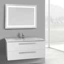 38 Inch Glossy White Wall Mount Bathroom Vanity Set, 2 Drawers, Lighted Mirror Included - Stellar Hardware and Bath 