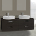 61 Inch Wenge Double Vessel Sink Bathroom Vanity, Wall Mounted - Stellar Hardware and Bath 