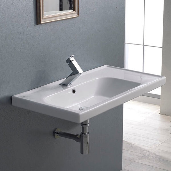 Frame Rectangular Ceramic Wall Mounted or Drop In Sink With Counter Space - Stellar Hardware and Bath 