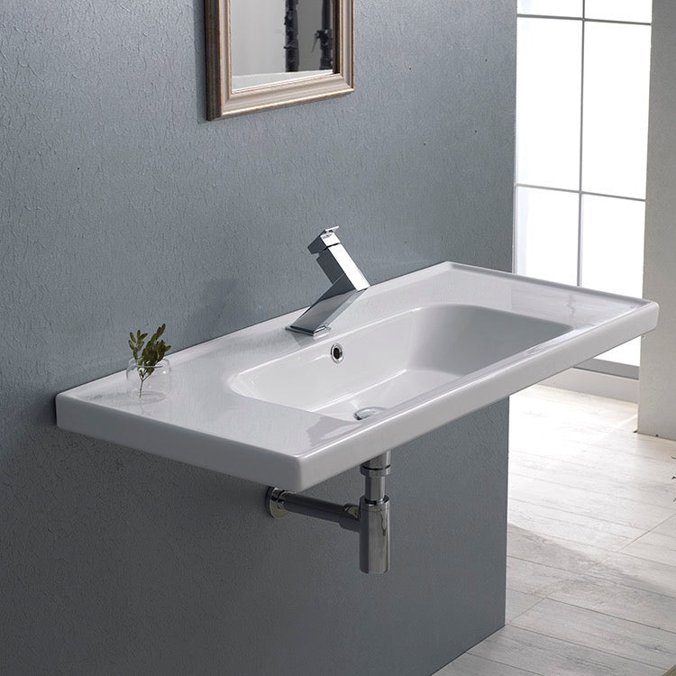 Frame Rectangle White Ceramic Wall Mounted or Drop In Sink - Stellar Hardware and Bath 