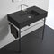 Teorema 2 Matte Black Ceramic Console Sink and Polished Chrome Stand - Stellar Hardware and Bath 